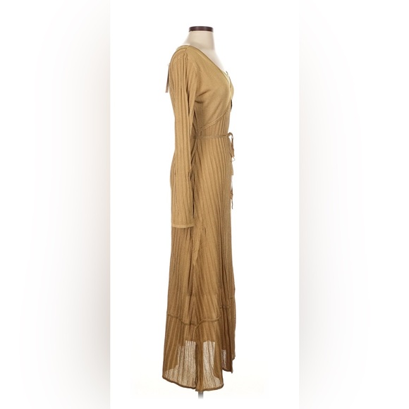 Pheme Elegant Long Sleeve Tan Maxi Dress - Picture 3 of 5
